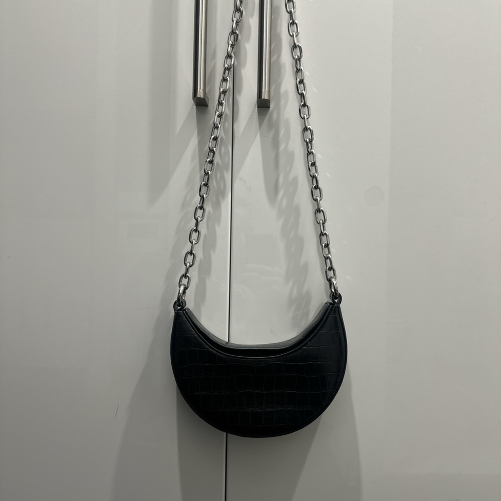 JW PEI Black Croc-Embossed Shoulder Bag with Chain